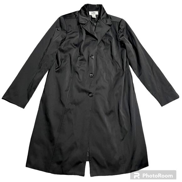 VTG Bob Mackie Studio Trench Coat Button Front Womens Sz 8 Black Pockets Jacket - Picture 1 of 12